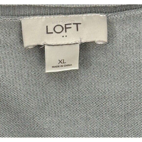 Ann Taylor Loft Cardigan XL Gray Cotton 3/4 Sleeve Preppy Sweater Cottagecore - Picture 4 of 5